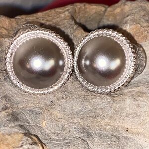 Vintage JOAN RIVERS Silver Faux Pearl Stud Earrings